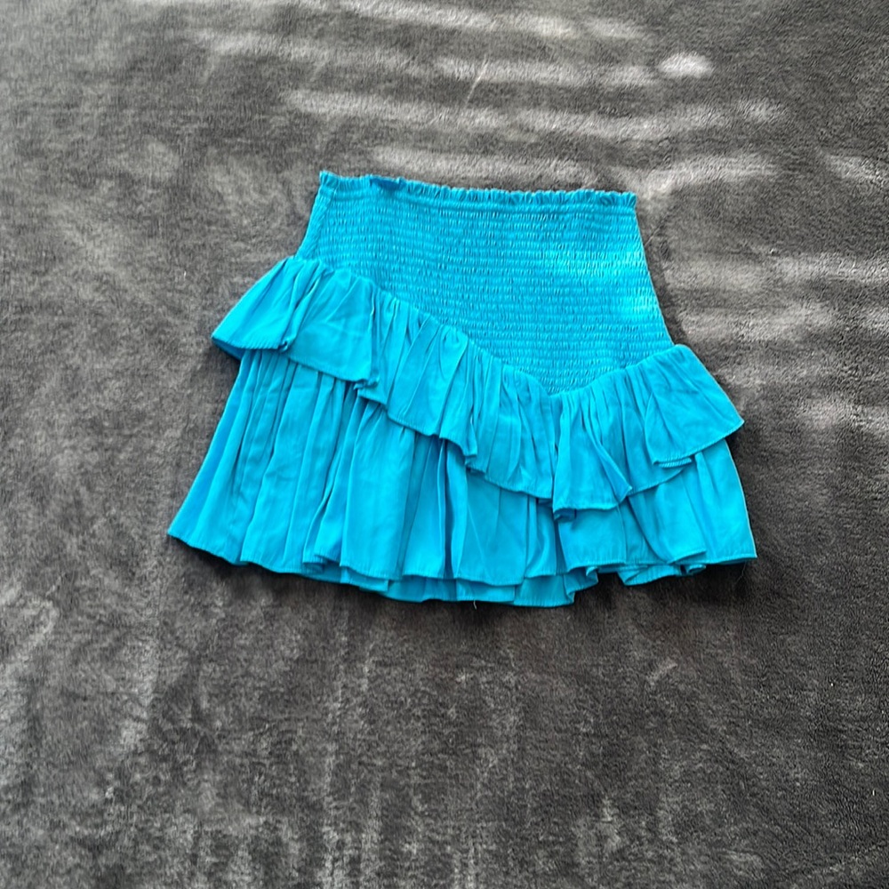 WORN ONCE.  asymmetrical bright blue ruffles skirt.